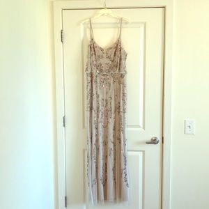 Adrianna Papell Cream Beaded Floral Gown